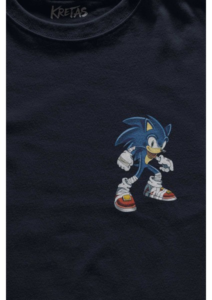 Unisex Lacivert T-Shirt Sonic The Hedgehog Boom Cartoon Sonic Minimal Ön Baskılı Tişört fiyatları