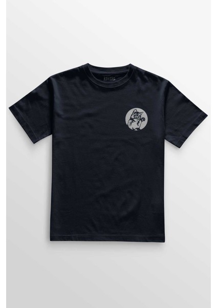 Lacivert Tişört Cat Sevimli Kedi Minik Patili Bıyıklı Minnoş Minimal Ön Baskılı Unisex T-Shirt