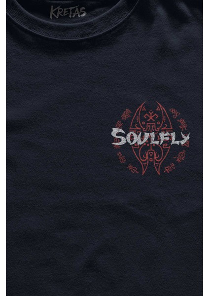 Unisex Lacivert T-Shirt Lacivert Renk Soulfly Minimal Ön Baskılı Tişört Regular Fit Pamuklu fiyatları
