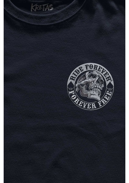 Lacivert Tişört Motorcycle Skull Ride Forever Motosiklet Baskılı Unisex T-Shirt fiyatları