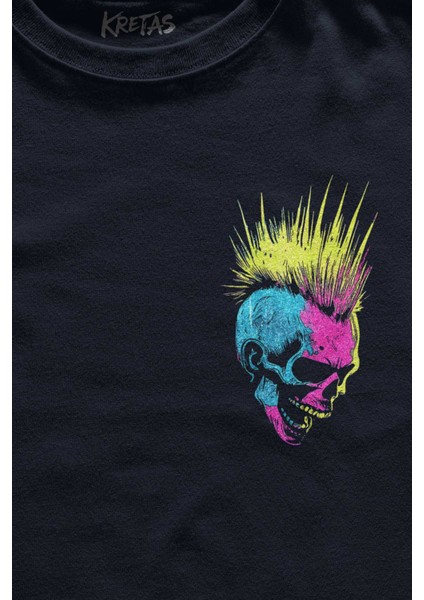 Unisex Lacivert T-Shirt Punk Is Not Dead Guitar Mohawk Rock Music Gitar Skeleton Ön Baskılı Tişört fiyatları