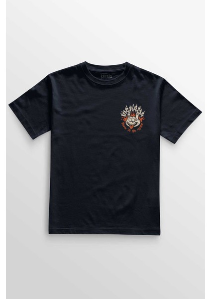 Unisex Lacivert T-Shirt Born To Be Wild Rock And Roll Music Müzik Minimal Ön Baskılı Tişört