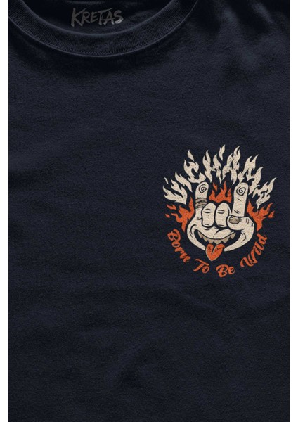 Unisex Lacivert T-Shirt Born To Be Wild Rock And Roll Music Müzik Minimal Ön Baskılı Tişört fiyatları