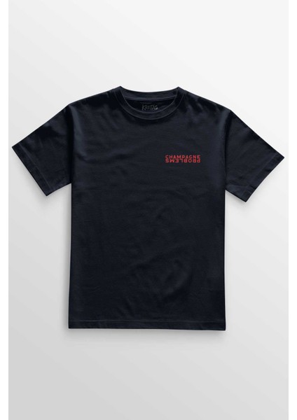 Unisex Lacivert T-Shirt Champagne Problems Taylor Swift Evermore Minimal Ön Baskılı Tişört