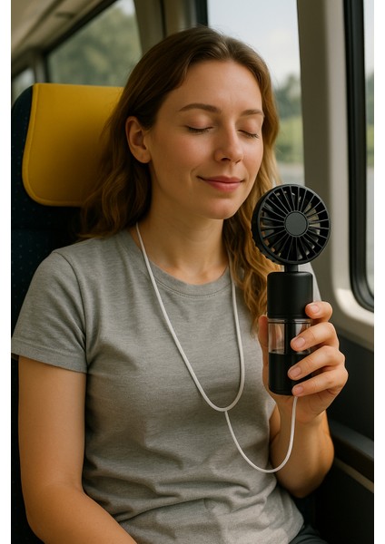 Su Buharlı El Fanı – Boyun Askılı, 4 Hız Kademeli Şarjlı Mini Vantilatör