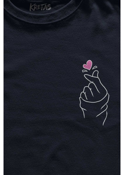 Unisex Lacivert T-Shirt Seni Seviyorum Kore El Işareti Minimal Minimal Ön Baskılı Tişört fiyatları