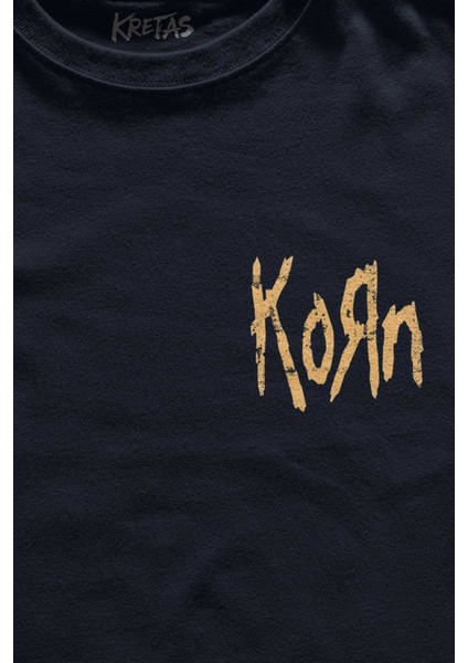 Unisex Lacivert T-Shirt Korn Metal Rock Müzik Minimal Ön Baskılı Tişört fiyatları