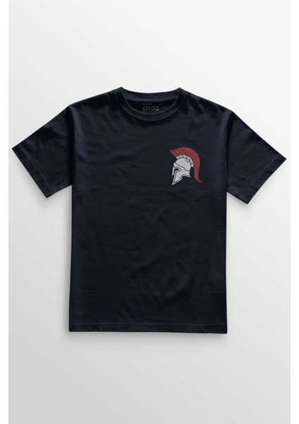Lacivert Tişört Helmet Kask Spartan Samuray Savaşçı Kılıç Baskılı Unisex T-Shirt