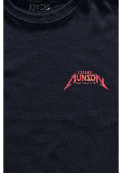 Unisex Lacivert T-Shirt Eddie Munson Hell Fire Club Hellfire Tour Minimal Ön Baskılı Tişört fiyatları