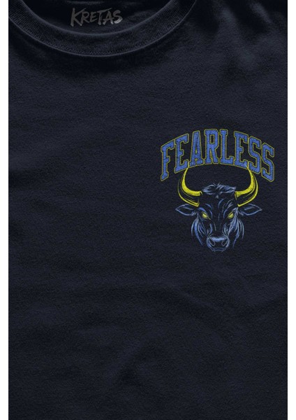 Unisex Lacivert T-Shirt Lacivert Fearless Boğa Bull 1907 Sarı Lacivert Korkusuz Yazı Baskılı Tişört fiyatları
