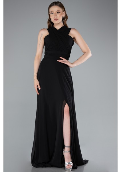 Bacak Dekolteli Uzun Şifon Mezuniyet Elbisesi ABU4965 fiyatları