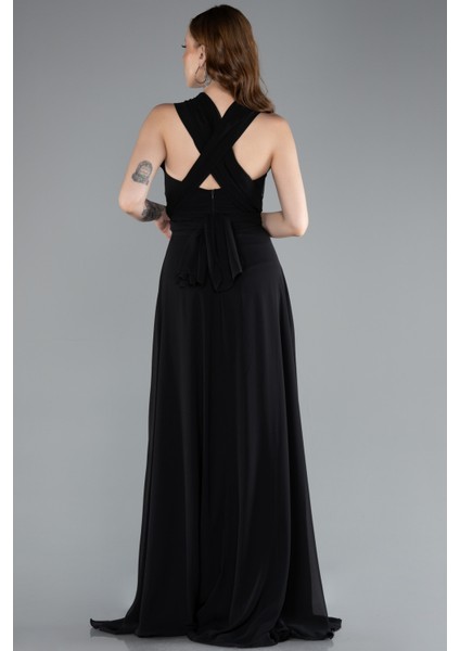 Bacak Dekolteli Uzun Şifon Mezuniyet Elbisesi ABU4965 modelleri