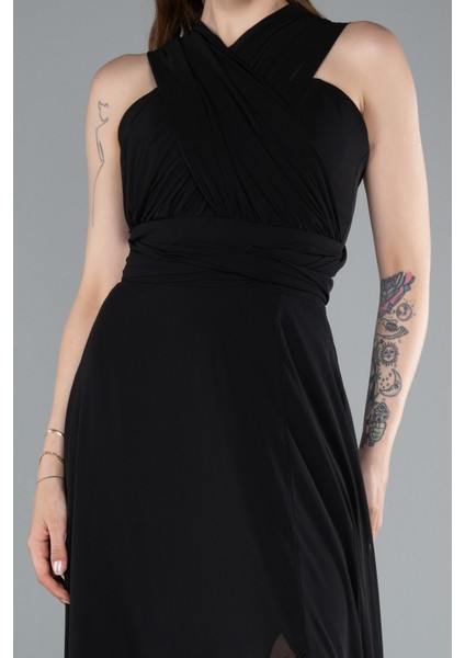 Bacak Dekolteli Uzun Şifon Mezuniyet Elbisesi ABU4965 fırsatları