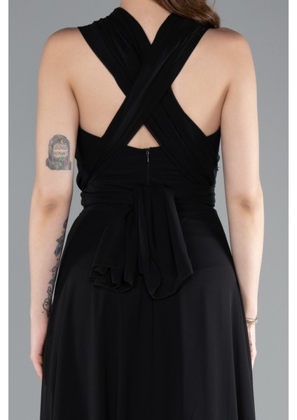 Bacak Dekolteli Uzun Şifon Mezuniyet Elbisesi ABU4965 indirimleri