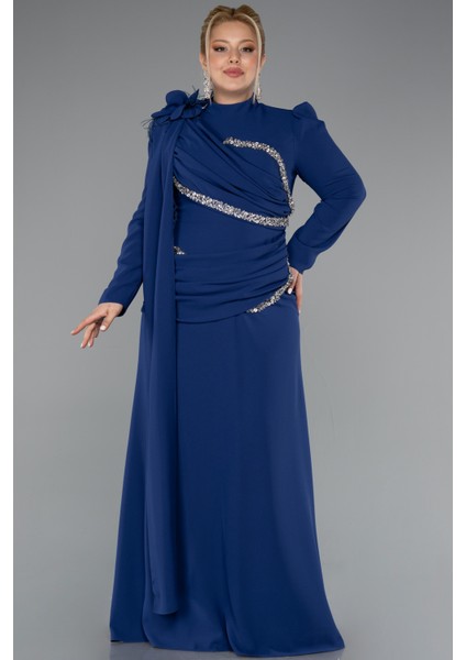 Dik Yaka Uzun Kol Büyük Beden Tesettür Abiye ABU4938