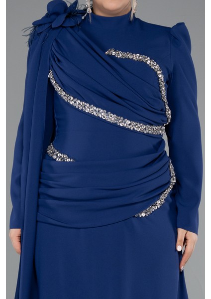 Dik Yaka Uzun Kol Büyük Beden Tesettür Abiye ABU4938 modelleri