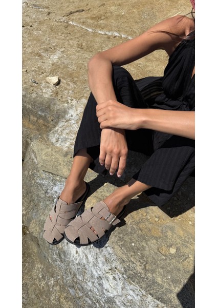 Vizon Süet Sepet Model Tokalı Düz Kadın Terlik