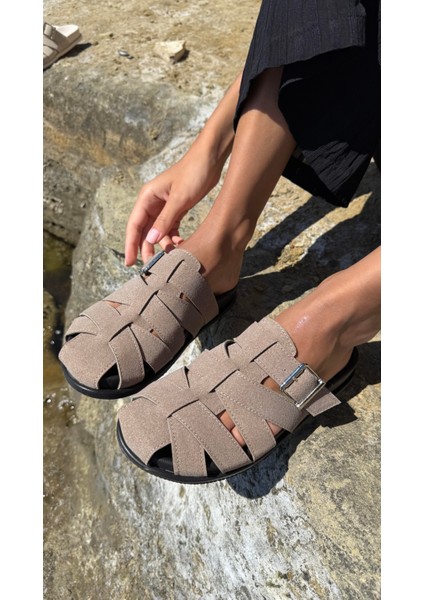 Vizon Süet Sepet Model Tokalı Düz Kadın Terlik modelleri