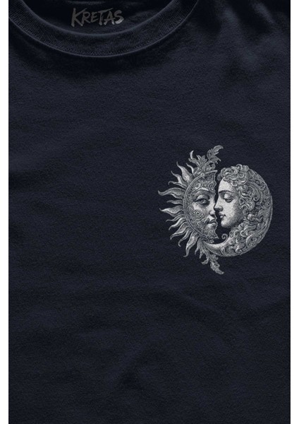Unisex Lacivert T-Shirt Celestal Balance Sun And Moon Güneş ve Ay Uzay Ying Yang Baskılı Tişört fiyatları