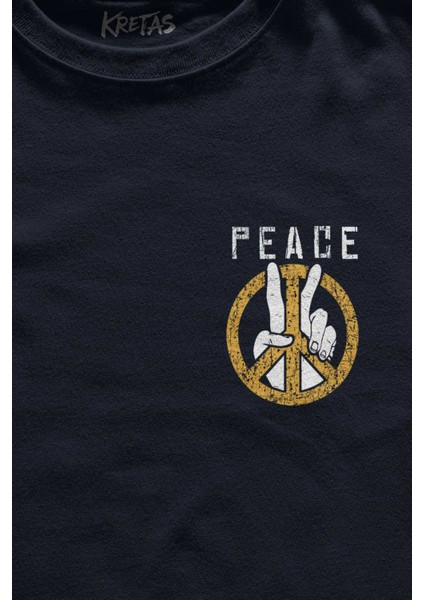 Unisex Lacivert T-Shirt Peace Freedom Özgürlük Yazı Minimal Ön Baskılı Tişört Kısa Kollu fiyatları