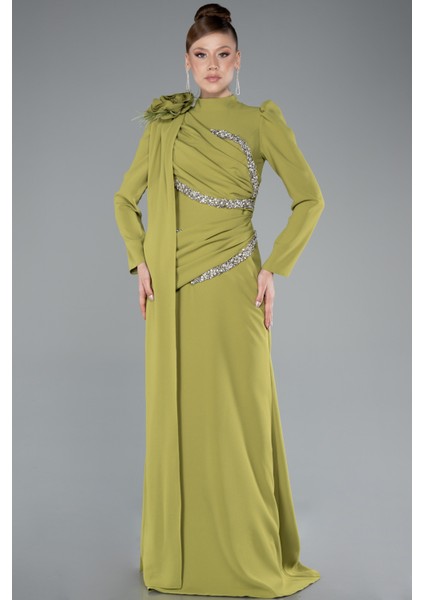 Dik Yaka Uzun Kol Büyük Beden Tesettür Abiye ABU4938