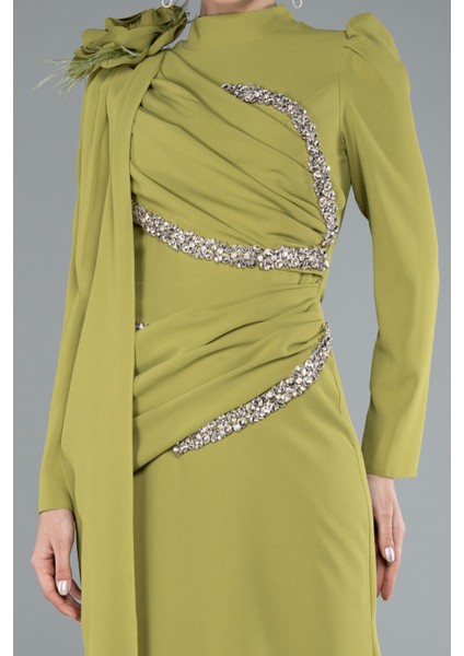 Dik Yaka Uzun Kol Büyük Beden Tesettür Abiye ABU4938 modelleri