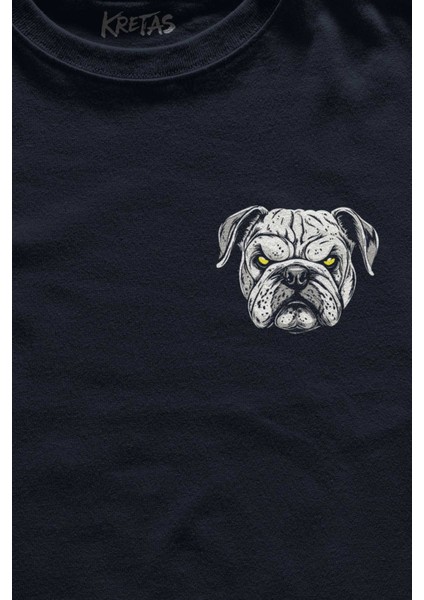 Unisex Lacivert T-Shirt Bulldog Boks Minimal Ön Baskılı Tişört Regular Fit fiyatları