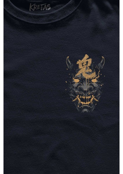 Lacivert Tişört Mask Hannya Demon Maske Japonca Japanese Baskılı Unisex T-Shirt fiyatları