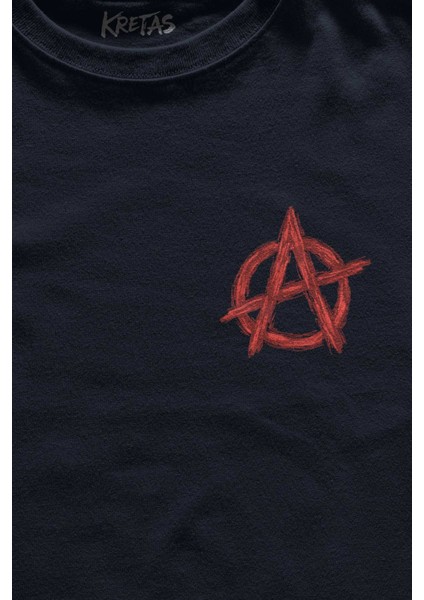 Unisex Lacivert T-Shirt Vintage Logo Anarchy Symbol Anarşi Minimal Minimal Ön Baskılı Tişört fiyatları