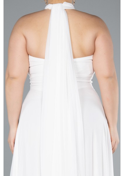 Yırtmaçlı Uzun Şifon Büyük Beden Mezuniyet Elbisesi ABU4951 fırsatları