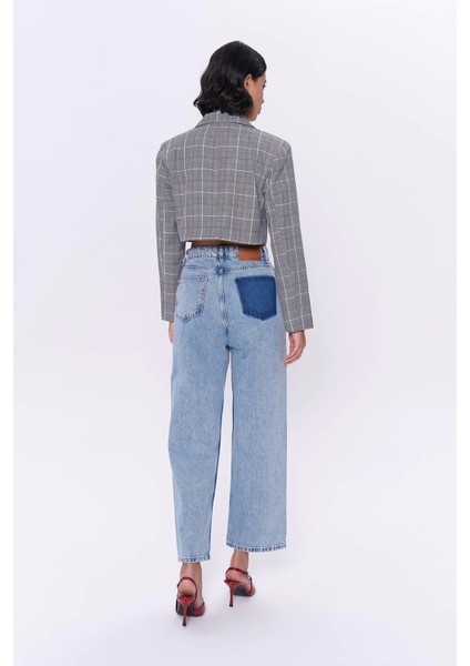 Çift Düğmeli Crop Blazer Ceket Gri modelleri