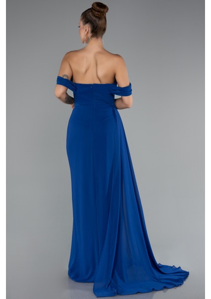 Kayık Yaka Yırtmaçlı Uzun Şifon Abiye Elbise ABU4925 fiyatları