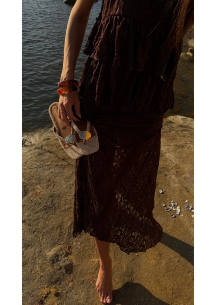 Bej Hasır Midye Kabuklu Parmak Arası Düz Terlik modelleri