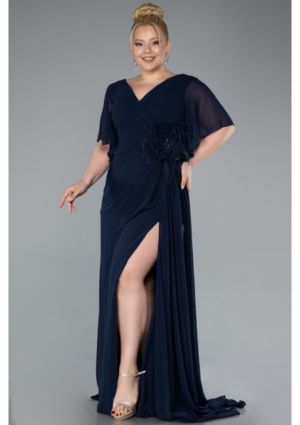 Kısa Kol Bacak Dekolteli Uzun Şifon Büyük Beden Abiye ABU4911 fiyatları