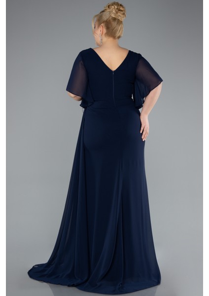 Kısa Kol Bacak Dekolteli Uzun Şifon Büyük Beden Abiye ABU4911 modelleri