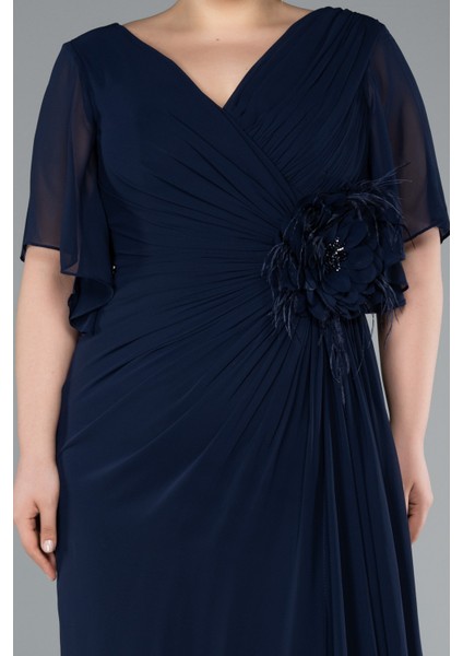 Kısa Kol Bacak Dekolteli Uzun Şifon Büyük Beden Abiye ABU4911 fırsatları