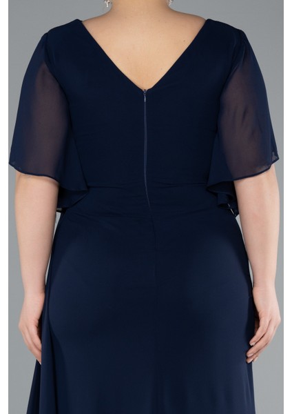 Kısa Kol Bacak Dekolteli Uzun Şifon Büyük Beden Abiye ABU4911 indirimleri