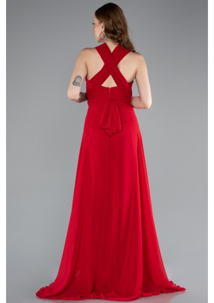 Bacak Dekolteli Uzun Şifon Mezuniyet Elbisesi ABU4965 fiyatları