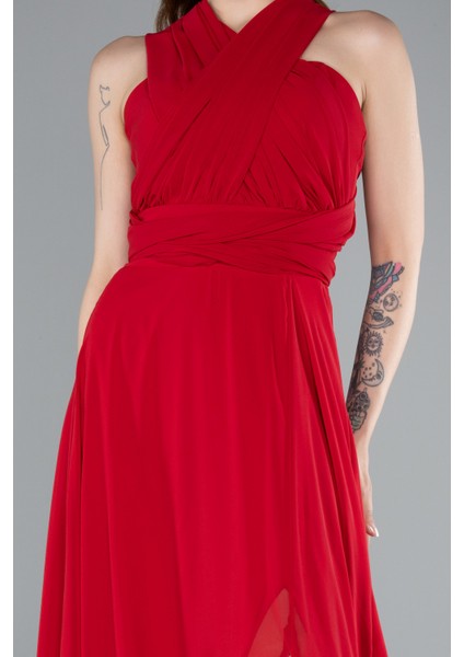 Bacak Dekolteli Uzun Şifon Mezuniyet Elbisesi ABU4965 modelleri