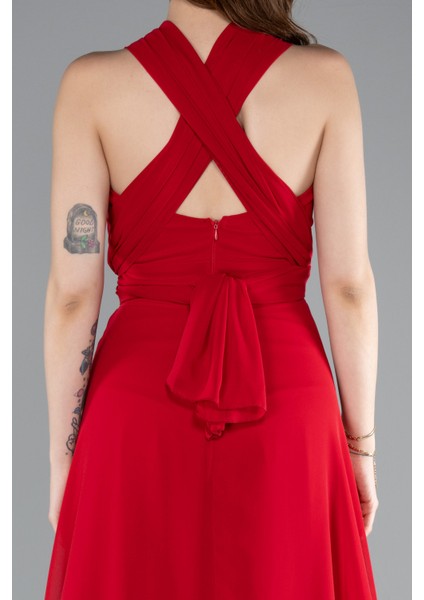 Bacak Dekolteli Uzun Şifon Mezuniyet Elbisesi ABU4965 fırsatları