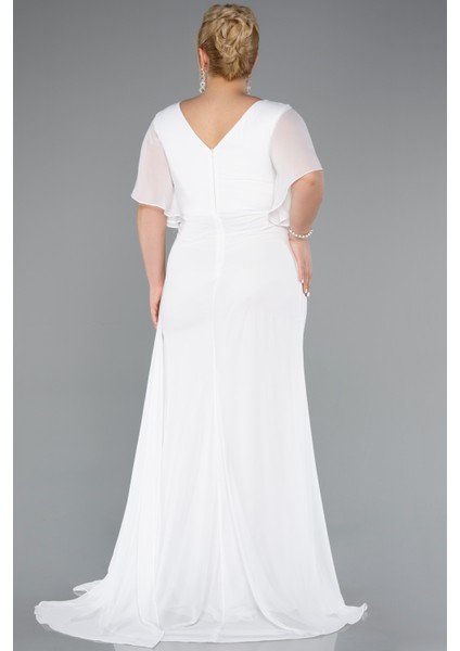 Kısa Kol Bacak Dekolteli Uzun Şifon Büyük Beden Abiye ABU4911 fiyatları