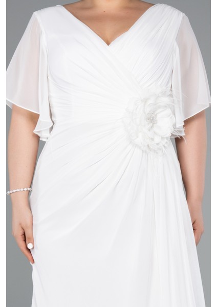 Kısa Kol Bacak Dekolteli Uzun Şifon Büyük Beden Abiye ABU4911 modelleri