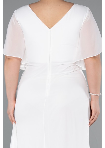 Kısa Kol Bacak Dekolteli Uzun Şifon Büyük Beden Abiye ABU4911 fırsatları