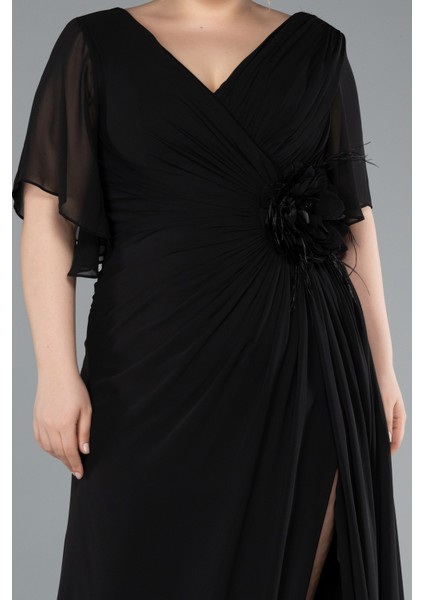 Kısa Kol Bacak Dekolteli Uzun Şifon Büyük Beden Abiye ABU4911 modelleri