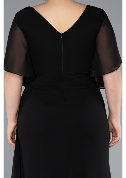 Kısa Kol Bacak Dekolteli Uzun Şifon Büyük Beden Abiye ABU4911 fırsatları