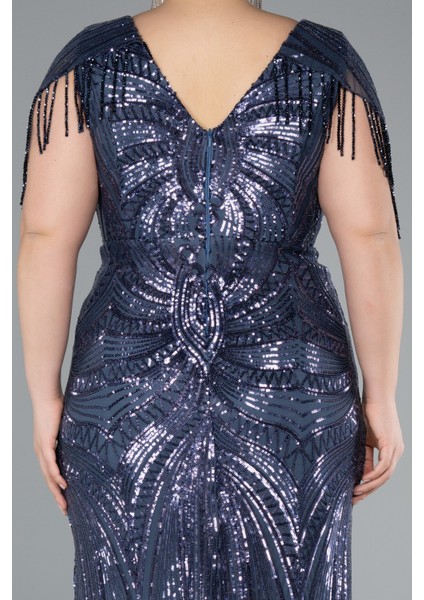 Kısa Kol V Yaka Uzun Pul Payet Büyük Beden Abiye ABU4953 fırsatları