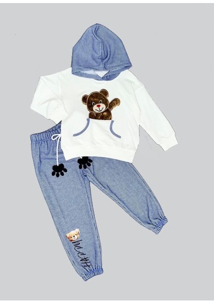Sevimli Ayı Desenli Kapşonlu Sweat Takımı