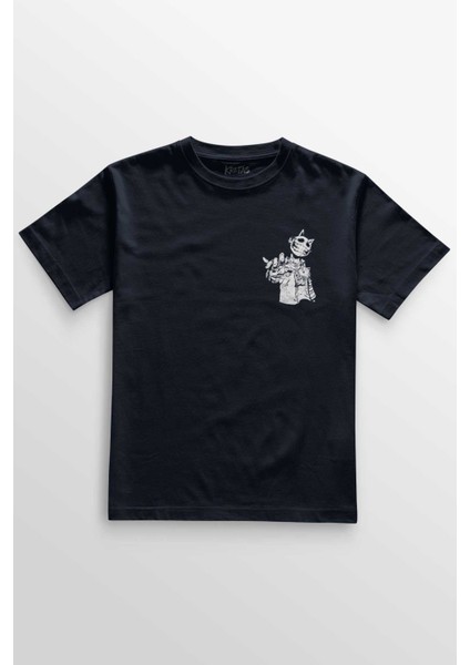 Unisex Lacivert T-Shirt Jester J Smile Venom Gothic Maske Mask Sokak Minimal Ön Baskılı Tişört