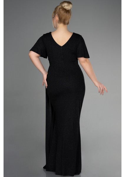 Kısa Kol Yırtmaçlı Uzun Simli Büyük Beden Abiye ABU5011 fiyatları