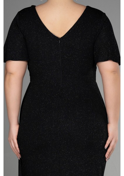 Kısa Kol Yırtmaçlı Uzun Simli Büyük Beden Abiye ABU5011 fırsatları